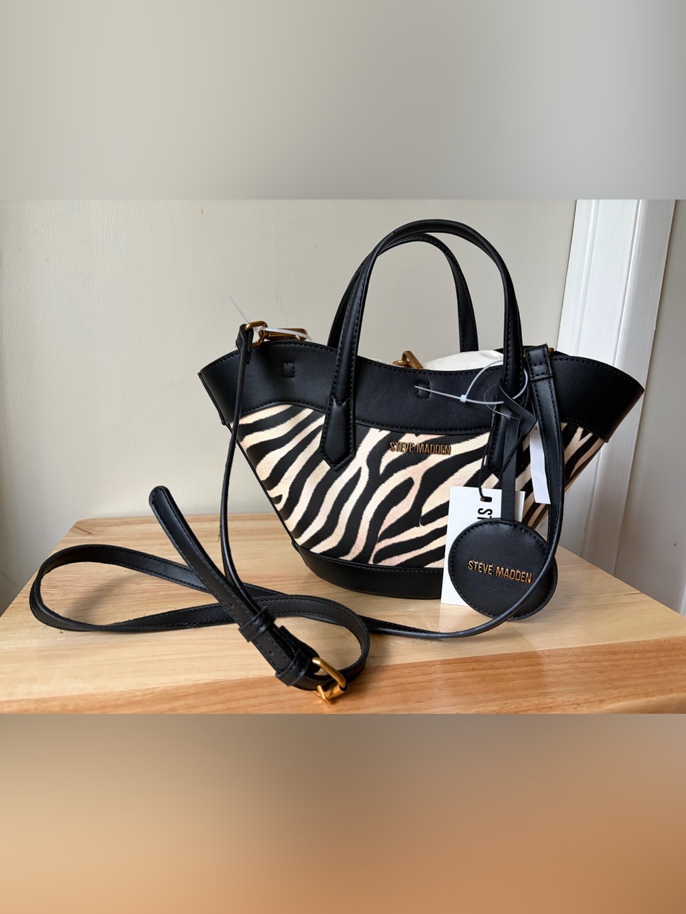 Steve Madden Zebra Print Bmiry Shopper Tote Handbag Medium NWT